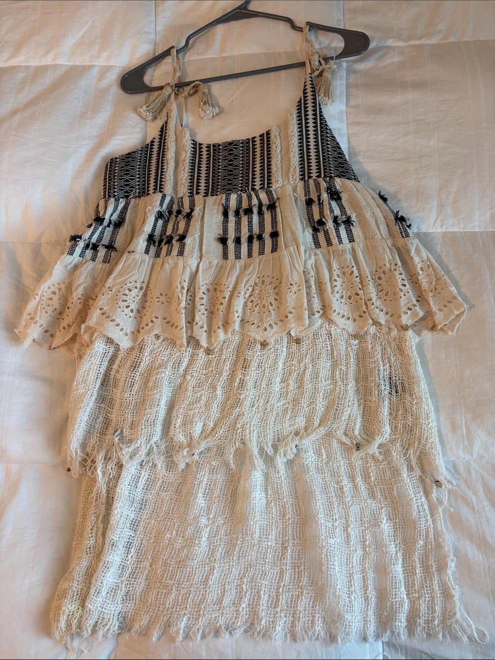 POL Cream & Black Embroidered Eyelet Tiered Camisole